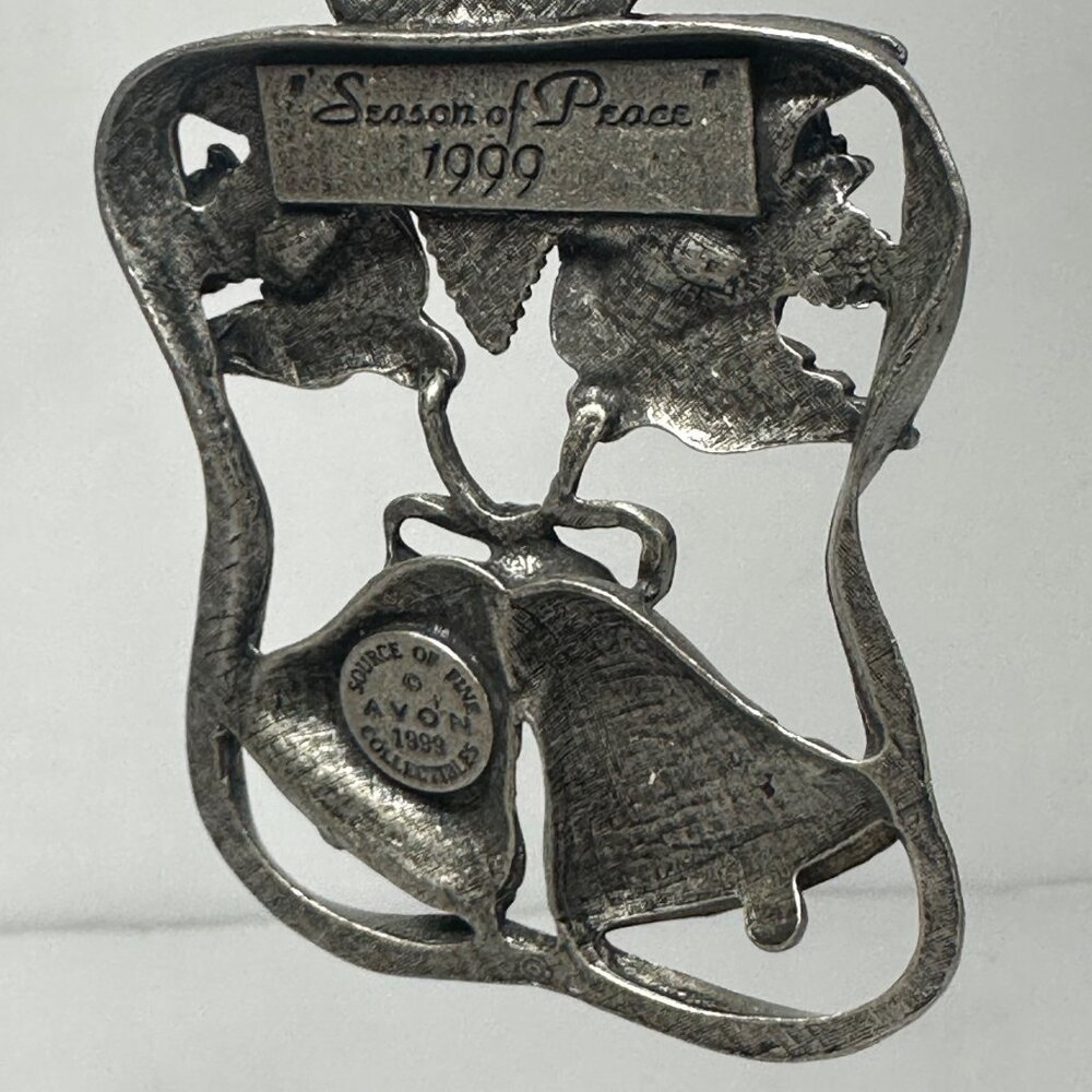 Pewter Christmas Tree Ornament 1999 Vintage AVON SEASON OF PEACE Doves Bells - Picture 2 of 5